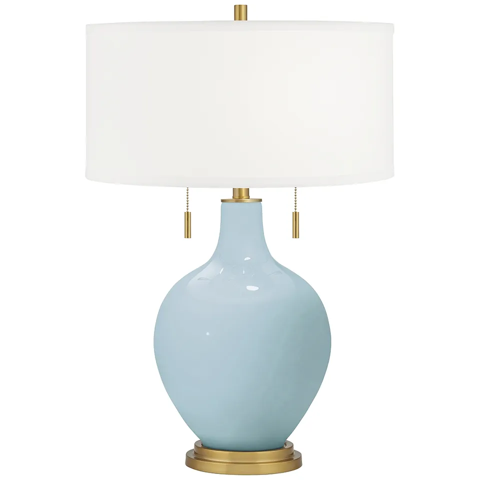 Color Plus Toby Brass 28" Vast Sky Blue Glass Table Lamp