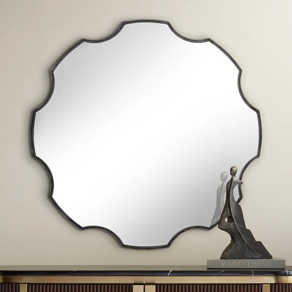Uttermost Dayton 34" x 34" Bronze Scalloped Round Wall Mirror