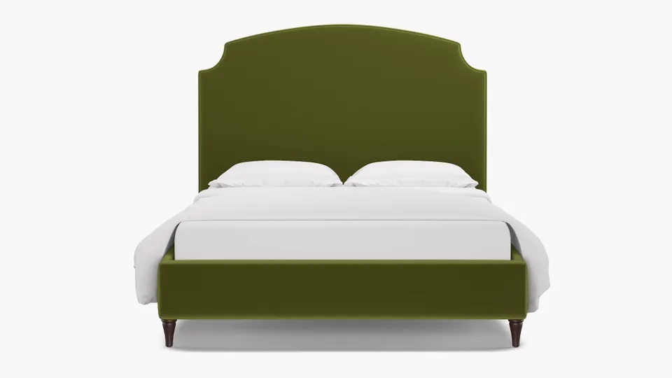 Cove Bed, Sage Performance Velvet, Espresso Decorative Tapered Leg, King