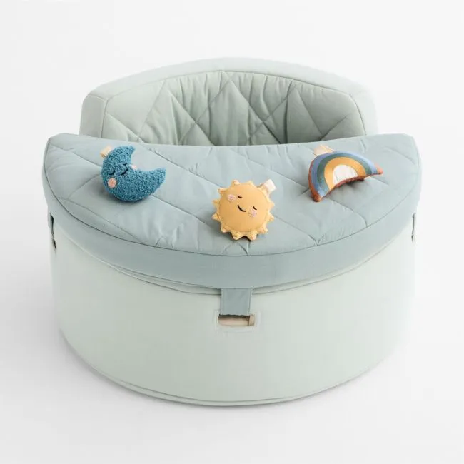 Organic Washable Green Baby Activity Chair with Lunar Sun Baby Rattle Set
