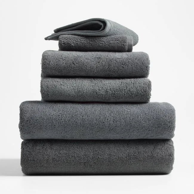 Classic Organic Turkish Cotton Slate Grey Bath Towels, Set of 6