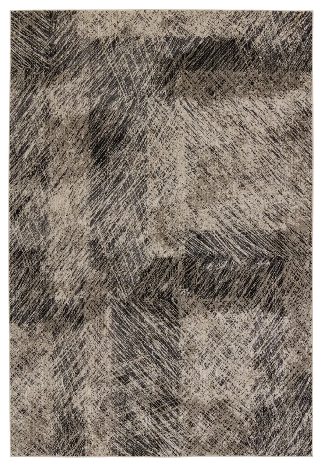 Dairon Abstract Black/ Taupe Area Rug (6'7"X9'6")
