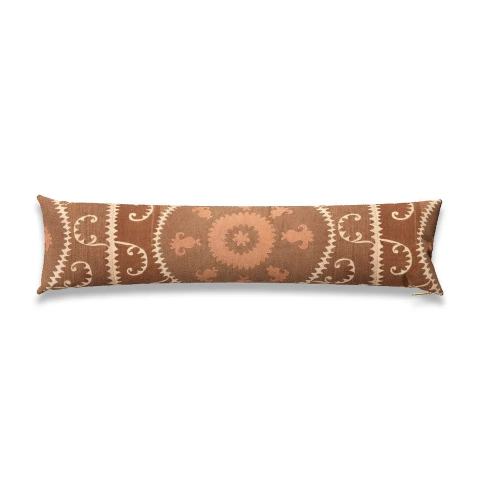 Espresso Checkerboard Suzani Pillow by St. Frank | Brown | 48" W x 12" H | Cotton