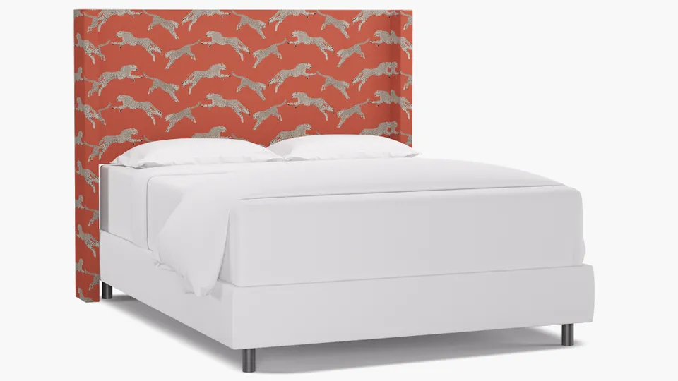 Modern Wingback Headboard, Henna Cheetah, Queen