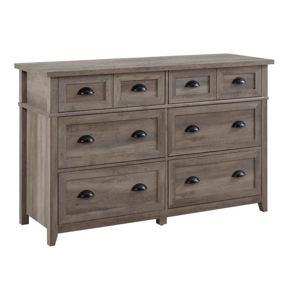 Transitional Farmhouse 6-Drawer Framed Dresser - Grey Wash