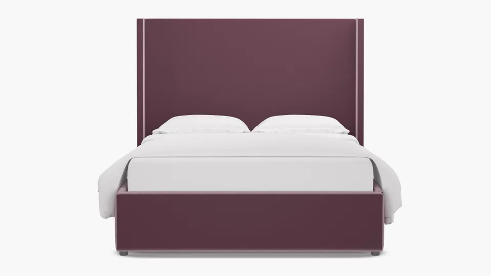 Modern Wingback Bed, Lavender Performance Plush Velvet, Queen