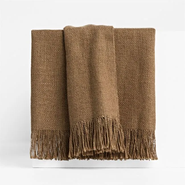 Casual Textured Fringe 70"x55" Camel Tan Throw Blanket