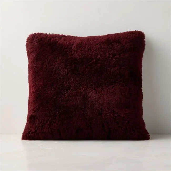 Roslin Burgundy Shearling Throw Pillow with Feather-Down Insert 18"