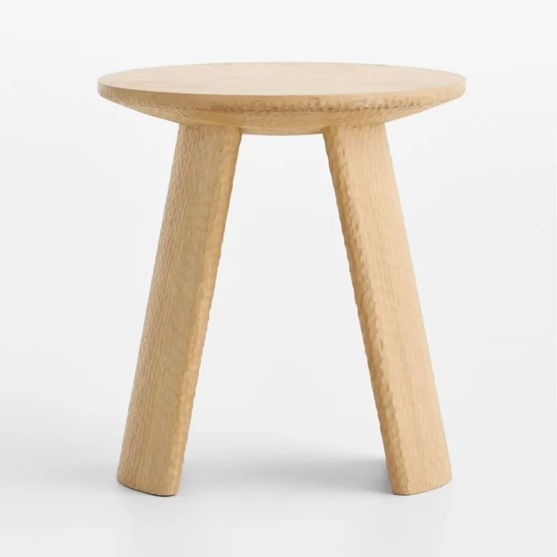 Canberra Carved White Oak Wood 20" Round Side Table