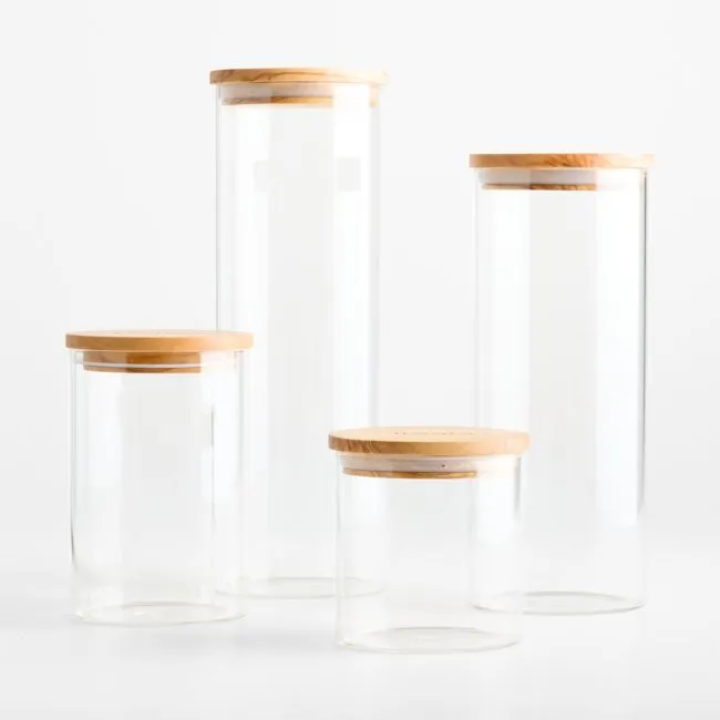 Round Glass Canister Set with Olivewood Lids