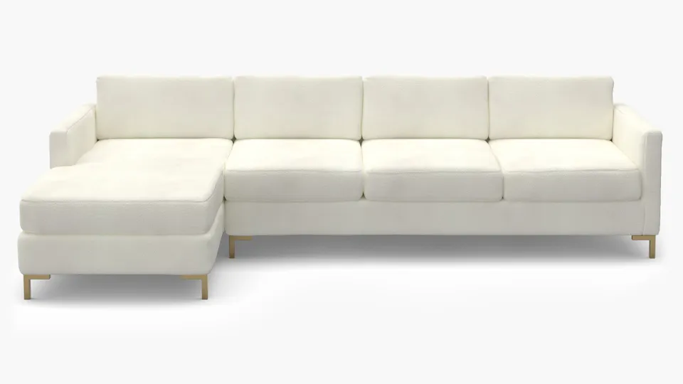 Modern Sectional, Left Facing, Sheepskin, Brass L Leg