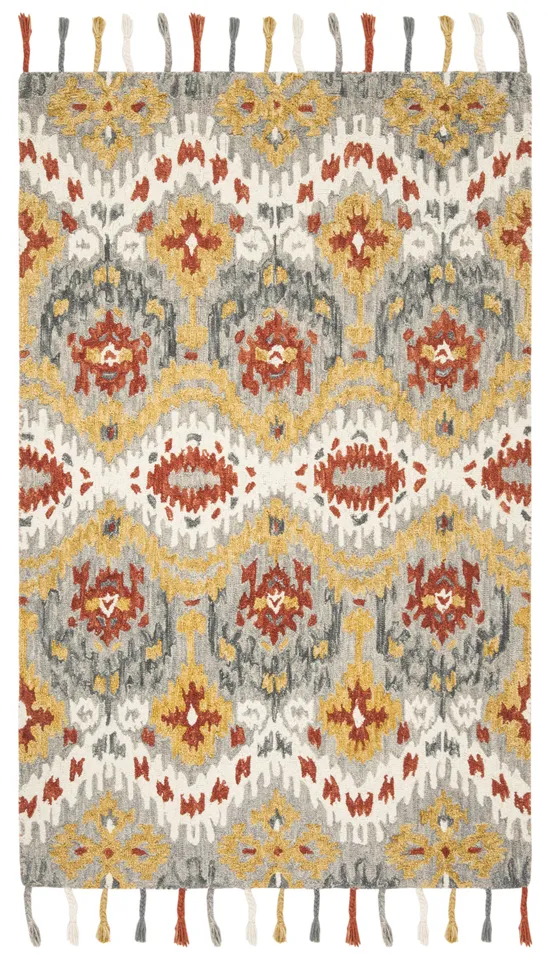 Arlo Home Hand Hooked Area Rug, SZN202A, Grey/Gold,  5' X 8'