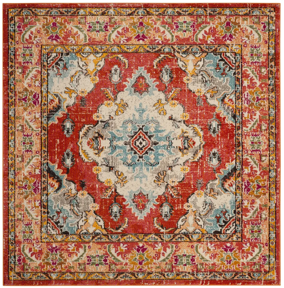 Arlo Home Woven Area Rug, MNC243H, Orange/Light Blue,  6' 7" X 6' 7" Square