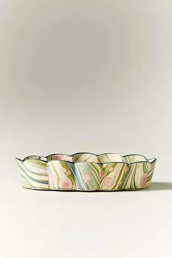 Craft Boat Hand Marbled Scalloped Trinket Dish