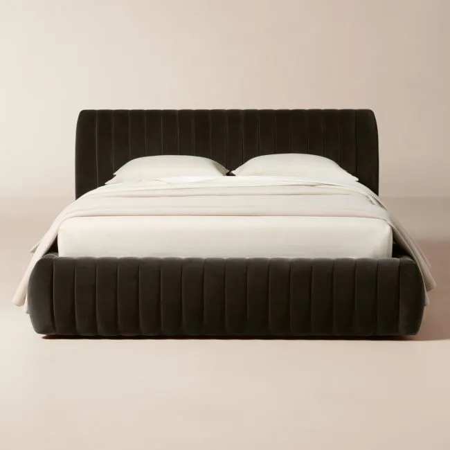 Wolcott Channeled Mink Brown Velvet Queen Bed