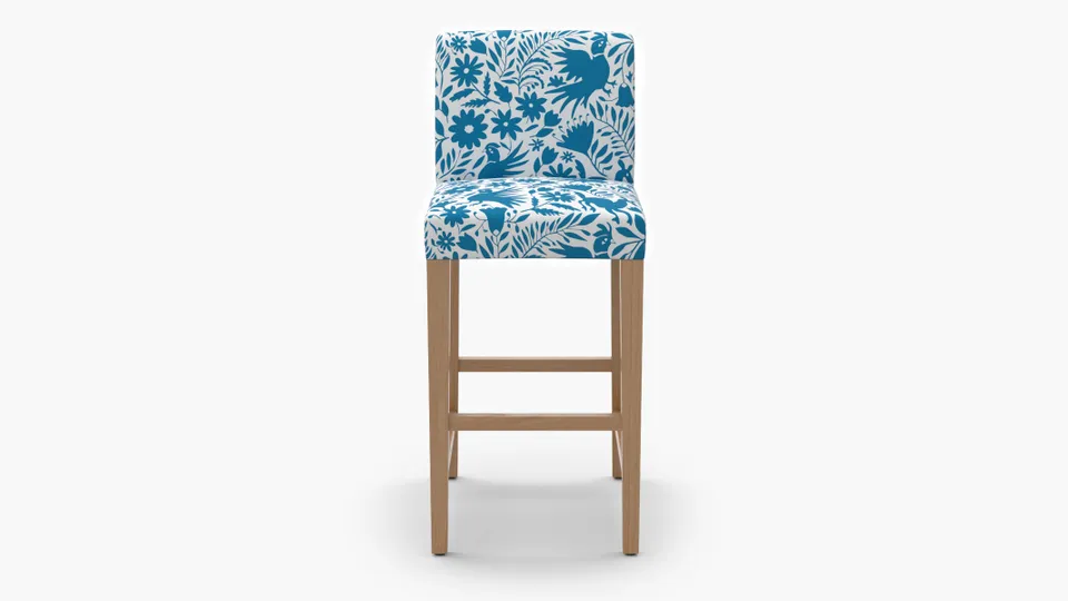Signature Dining Bar Stool, Cerulean Frida, Natural Square Tapered Leg