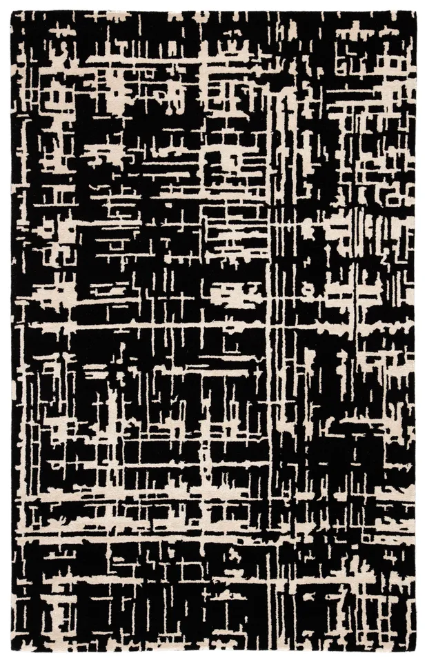 Pals CLN16 Handmade Abstract Black and Cream Area Rug (10'x14')