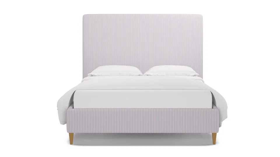 Classic Bed, Pink Classic Ticking Stripe, Natural Square Tapered Leg, King