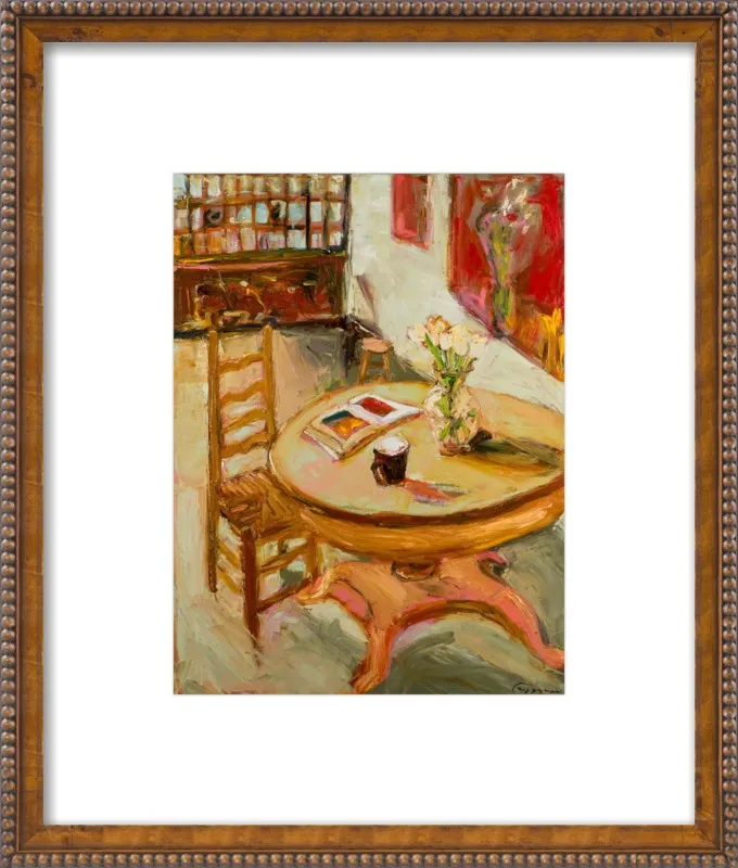 Still Life with open book on table by Ana Guzman for Artfully Walls
