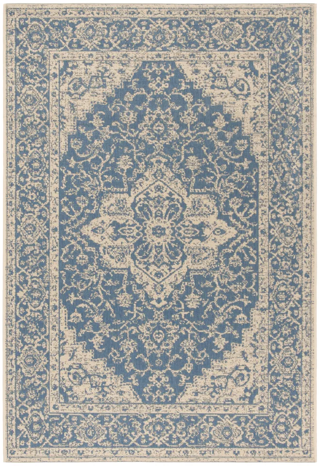 Arlo Home Indoor/Outdoor Woven Area Rug, LND137M, Blue/Cream,  5' 1" X 7' 6"