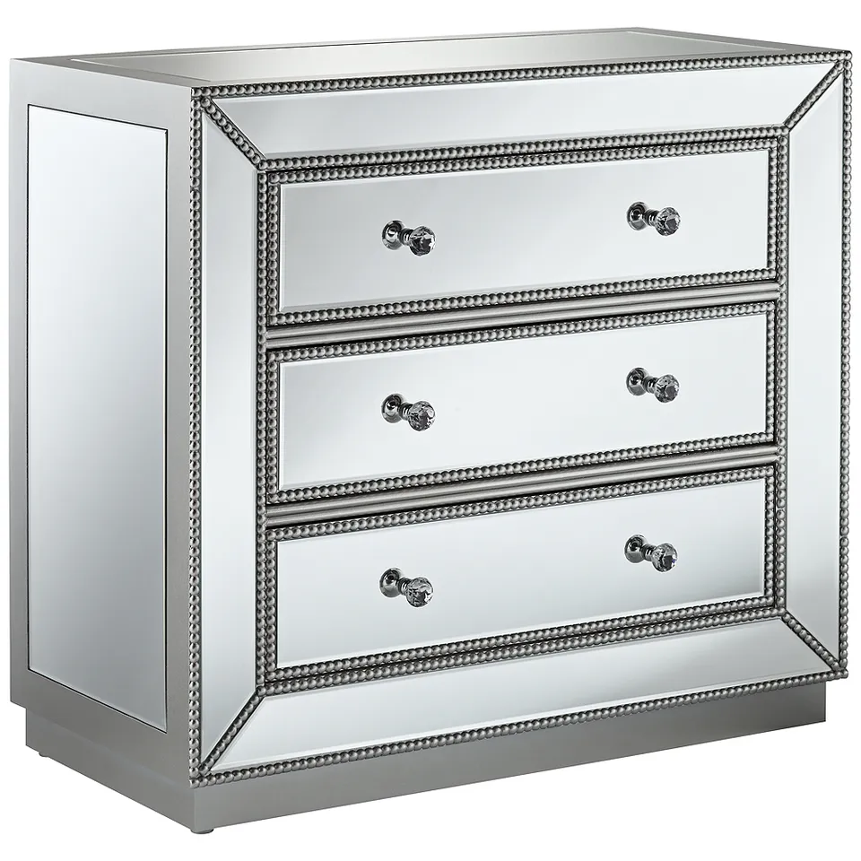 Trevi 32" Wide Mirrored Silver 3-Drawer Accent Chest