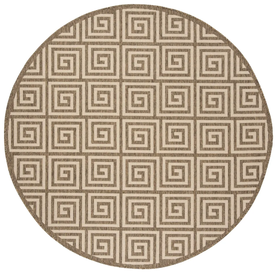 Arlo Home Indoor/Outdoor Woven Area Rug, LND129C, Cream/Beige,  6' 7" X 6' 7" Round