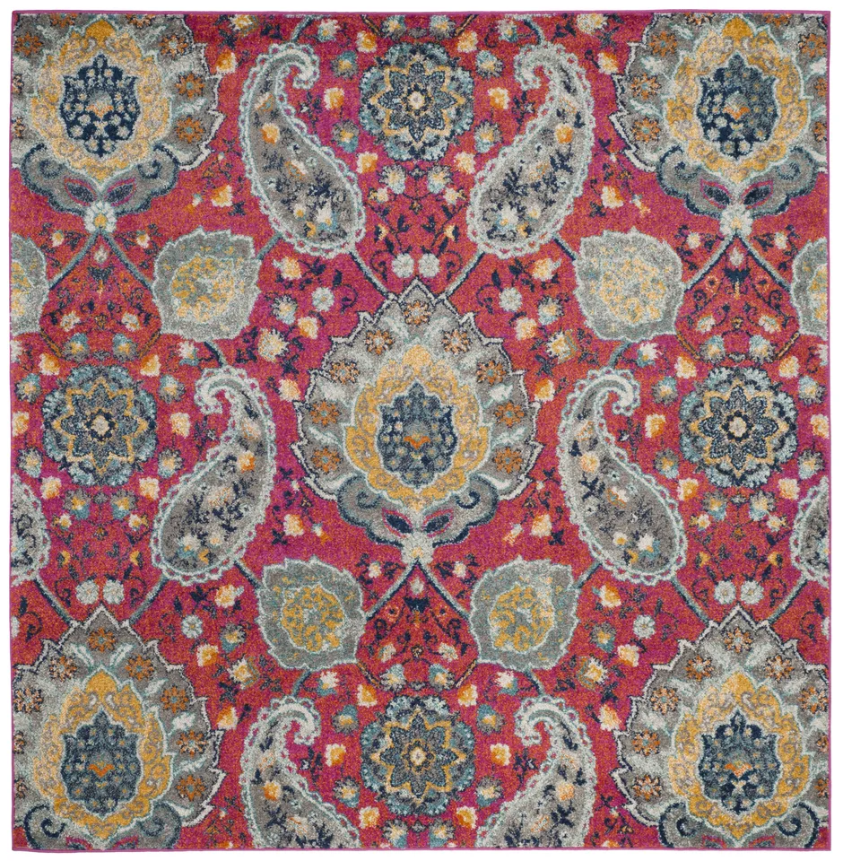 Arlo Home Woven Area Rug, MAD600A, Fuchsia/Gold,  6' 7" X 6' 7" Square
