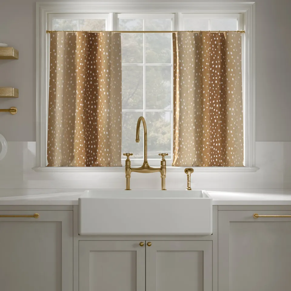 Printed Linen Café Curtain, Faline, 25" x 36", Unlined
