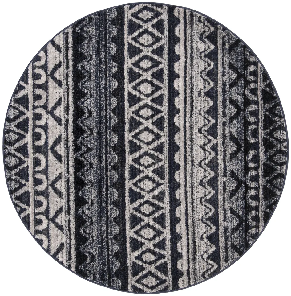 Arlo Home Woven Area Rug, ADR119M, Ivory/Navy,  6' X 6' Round