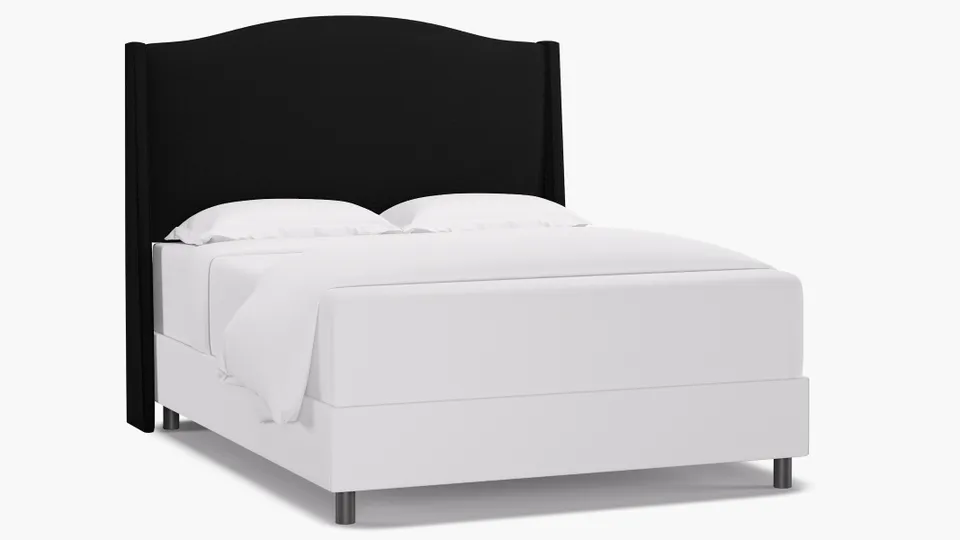 Classic Wingback Headboard, Raven Everyday Linen, Queen