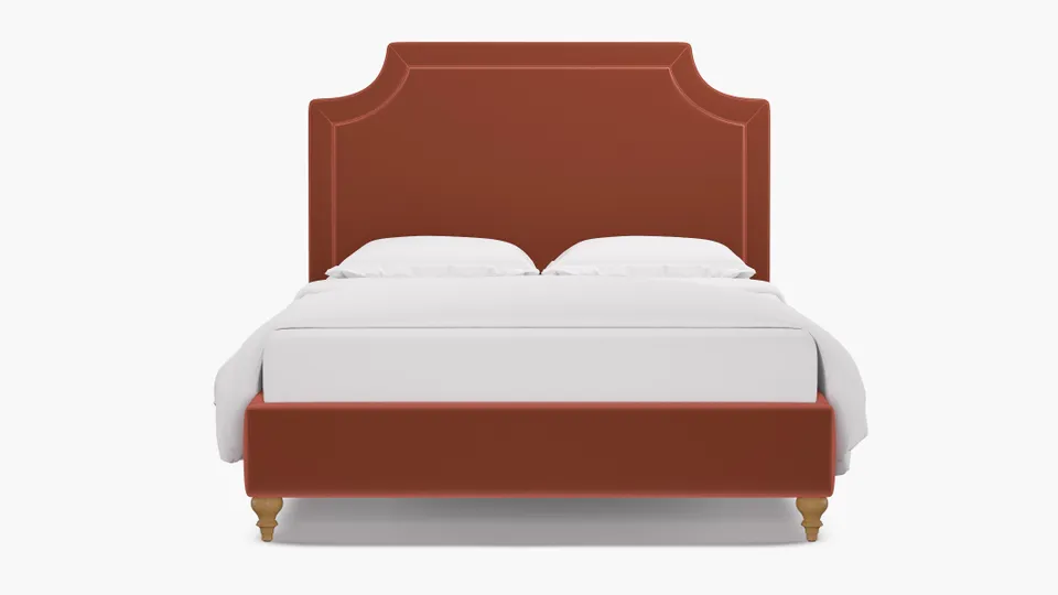 Deco Bed, Terracotta Performance Velvet, Natural Traditional Turned Leg, Twin