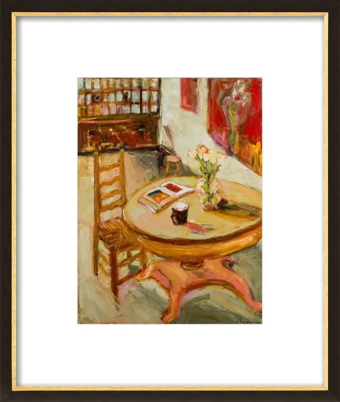Still Life with open book on table by Ana Guzman for Artfully Walls