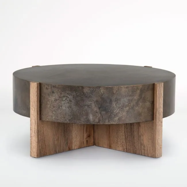 Mackinley Grey Iron and Oak Wood 42" Round Coffee Table