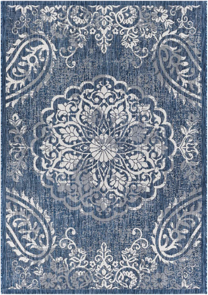 Eagean Blue Outdoor 2' x 2'11" Machine Woven Rug