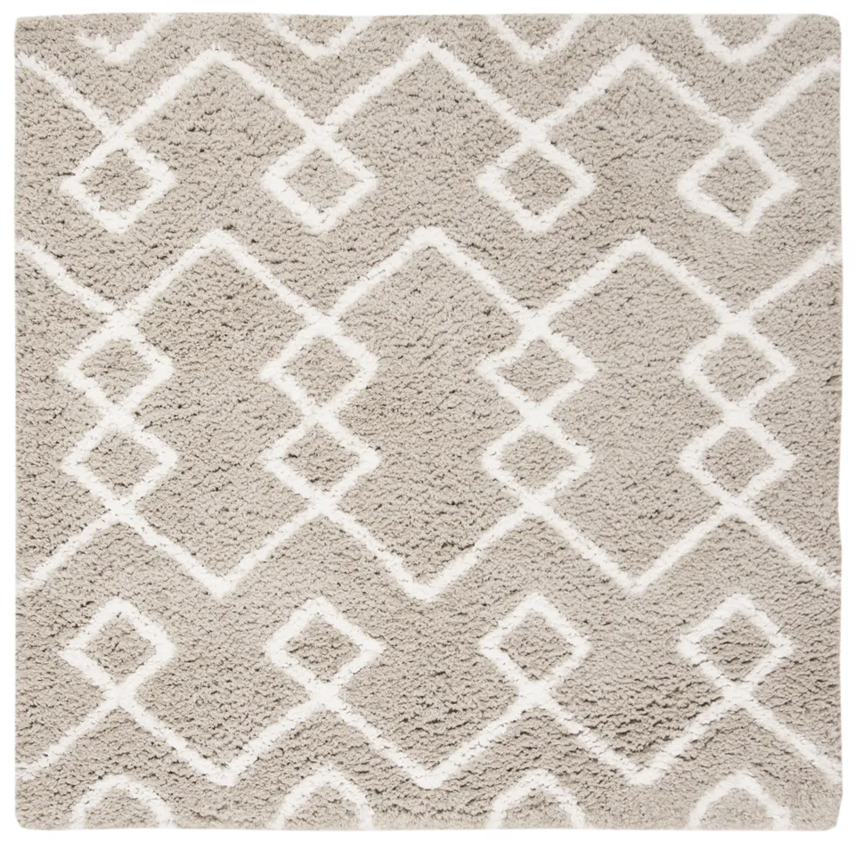 Arlo Home Hand Tufted Area Rug, SGT609C, Silver/Ivory,  5' X 5' Square