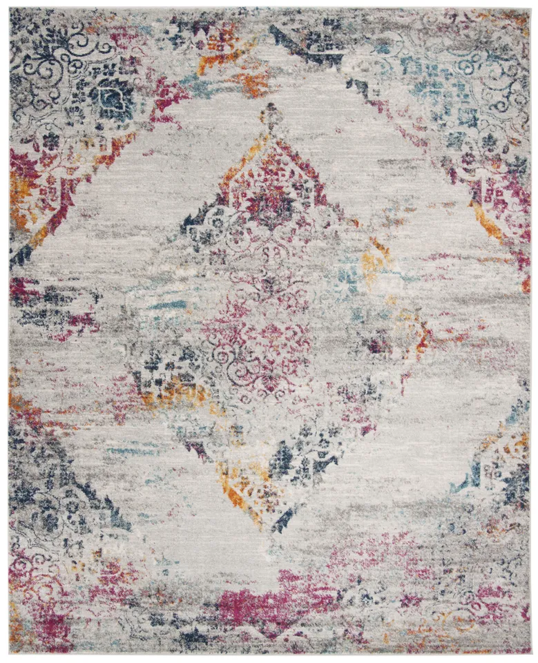Arlo Home Woven Area Rug, MAD157R, Light Grey/Fuchsia,  4' X 6'