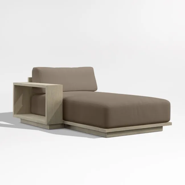 Mallorca Wood Left-Arm Outdoor Chaise Lounge with Cast Shale Brown Sunbrella ® Cushions