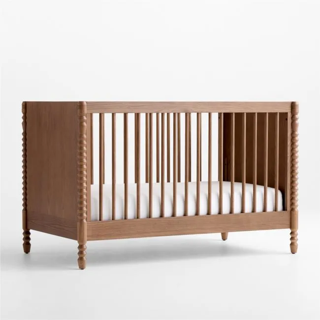 Jack Hazelnut Ash Wood Convertible Baby Crib with Toddler Bed Rail