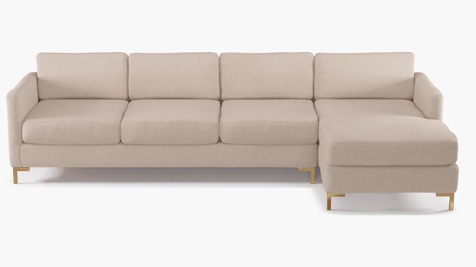 Modern Sectional, Right Facing, Husk Everyday Linen, Brass L Leg