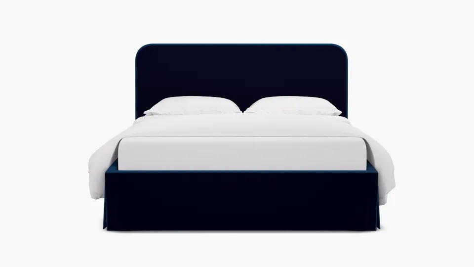 Skirted Platform Bed, Cobalt Performance Plush Velvet, Queen