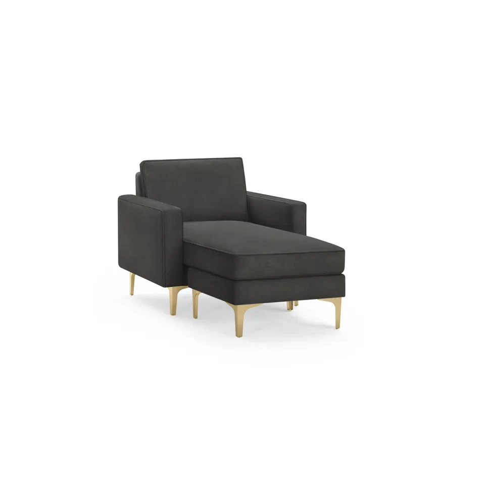 Nomad Velvet Armchair with Chaise - Graphite Grey - Performance Velvet / Brass - Metal