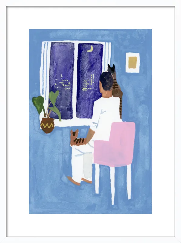 Look at the cat and the moon by Hiroyuki Izutsu for Artfully Walls