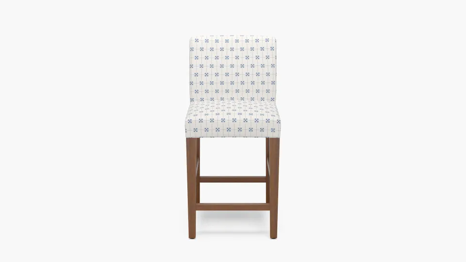 Signature Dining Counter Stool, Delft Meadow Check, Walnut Square Tapered Leg