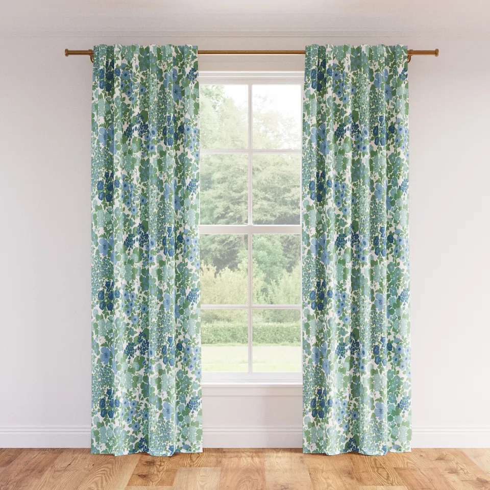 Printed Linen Curtain, Mist Million Flowers, 50" x 84", Blackout