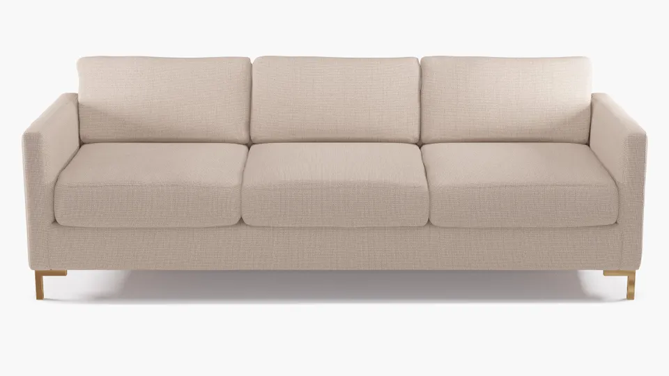 Modern Sofa, Husk Everyday Linen, Brass L Leg
