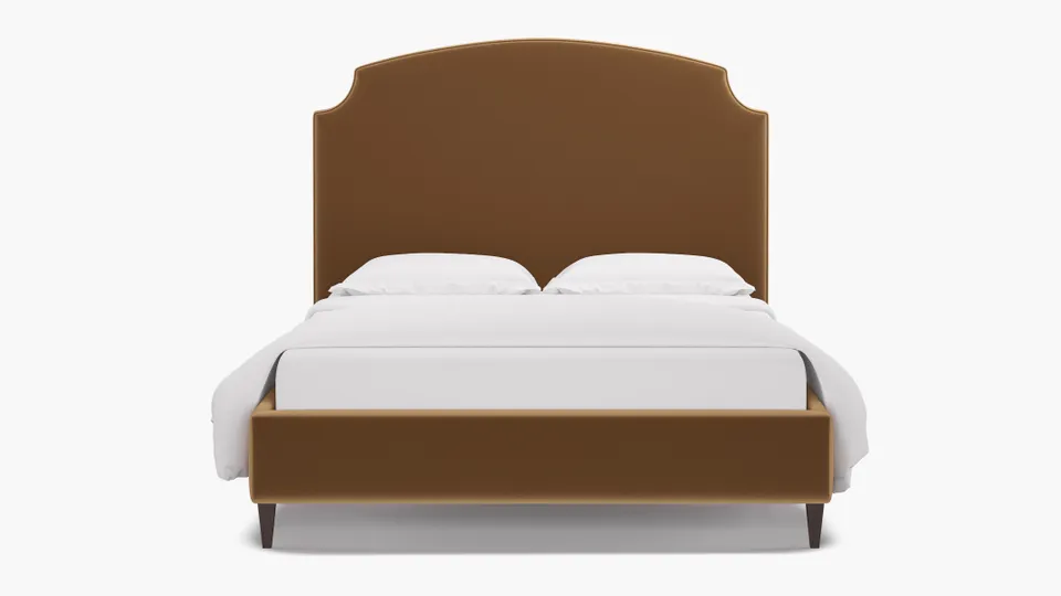 Cove Bed, Fawn Performance Velvet, Espresso Square Tapered Leg, Queen