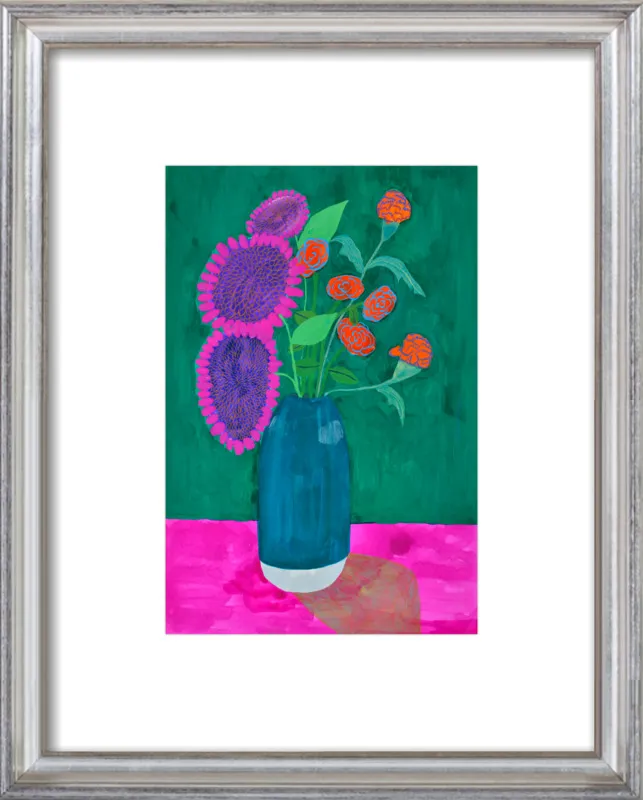vase with sunflowers and carnations  by Christiane Drapela for Artfully Walls