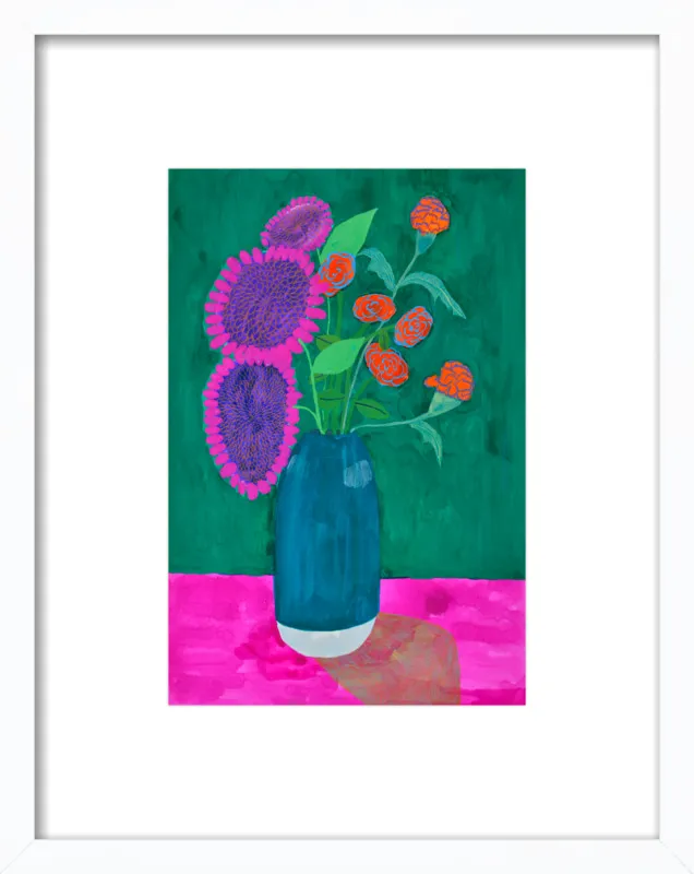 vase with sunflowers and carnations  by Christiane Drapela for Artfully Walls