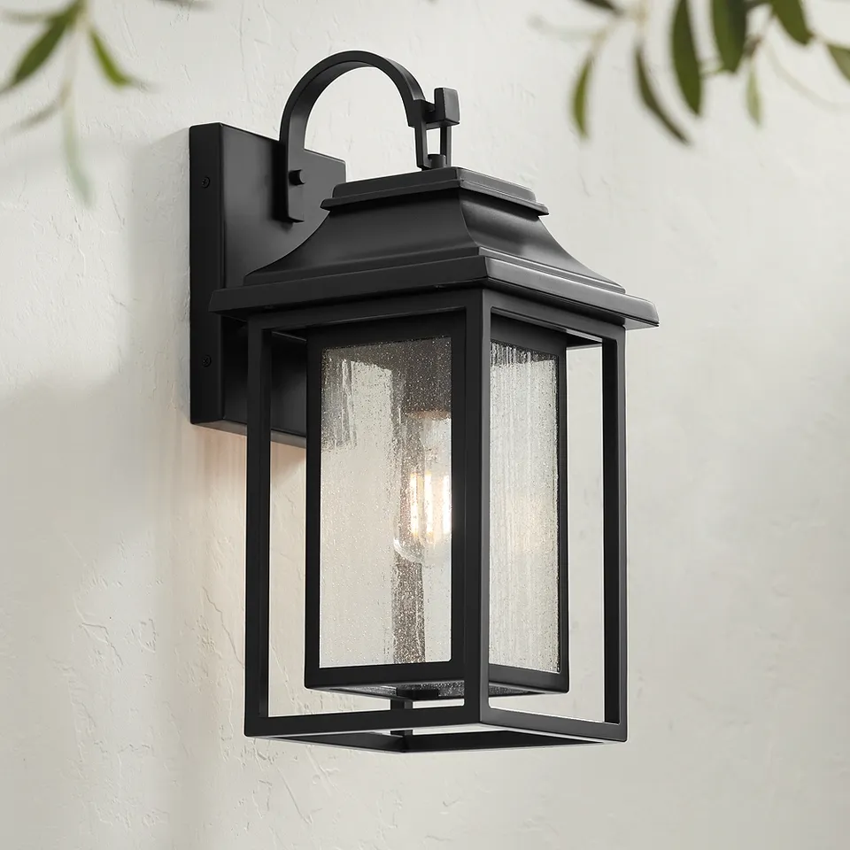 John Timberland Cecile 18 1/4" Black and Seeded Glass Outdoor Lantern