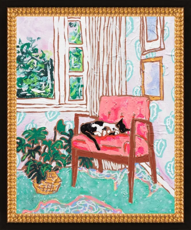 Cat Nap: Tuxedo Cat Napping in Mid-Century Chair by Lara Lee Meintjes for Artfully Walls